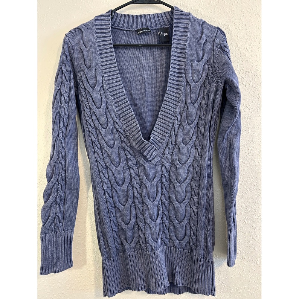 Victoria's Secret Moda Y2K Women Blue Tunic Cable Knit V-Neck Sweater Small